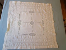 Vintage Hand made Lace Linen Tablecloth Italian Whitework  Bridal 35" sq 90cm