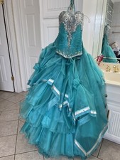 QUINCEANERA DRESS SWEET 16 STRAPLESS BALL GOWNS QUINCE USED BLUE