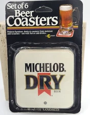 Vintage Michelob Dry Beer Bar Coasters NOS 80's Conimar Set 6 New Sealed White