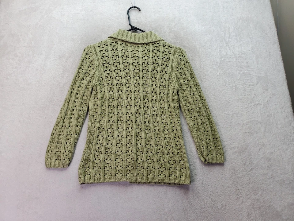 Old Navy Cardigan Sweater Girls Medium Green Crochet Long Sleeve Button Front - Image 2 of 4