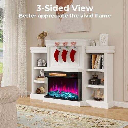 23 Inch 3-Sided Electric Fireplace 1500W Recessed Fireplace Insert-Black - Picture 3 of 5