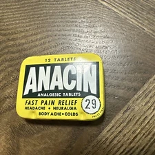 Anacin Fast Pain Relief Tin. Empty 12 Tablet Size With Some Left And Original Ad