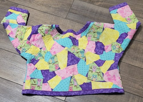 Vintage Owl Patchwork Quilt Jacket Girls Purple Blue Yellow Pink - Picture 6 of 6