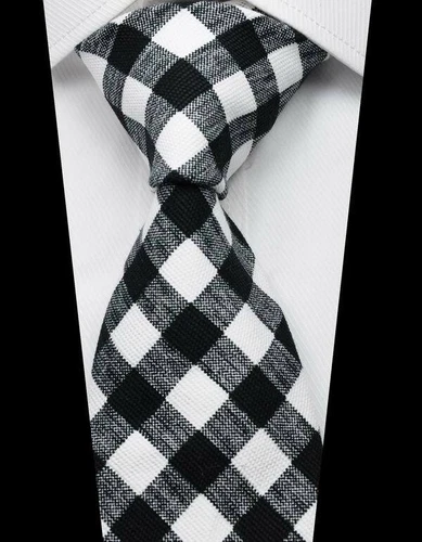 New Checks Black  White 100% Cotton Men's Tie Fashion Necktie 3.15''(8CM)
