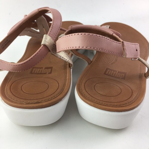 FitFlop Womens Size 9 Tia Pink & Silver Fringe Leather Ankle Strap Sandals - Picture 4 of 8