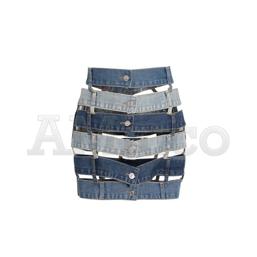 Women's fashion hollowed out design patchwork denim skirt - Bild 4 von 7