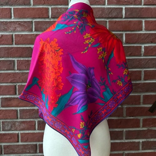 Vintage Liz Claiborne Vibrant Floral Scarf 100% Silk 31”x31”Made in Japan - Picture 9 of 12