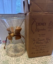 Vintage MCM Pyrex Chemex 9.5" Pour Over Coffee Maker 2-9 Cups The Quart W/ Box