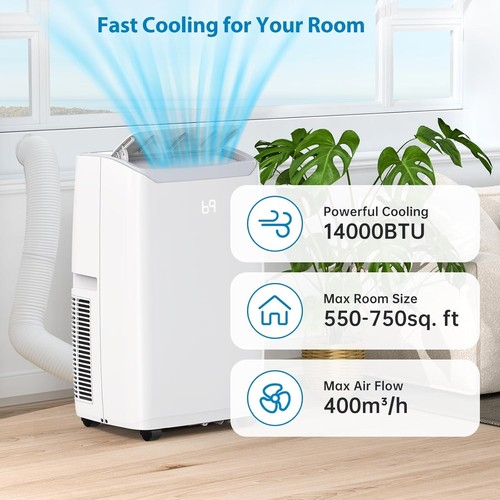 14000BTU Portable Air Conditioner Remote Control Cooling Up to 750 Sq.Ft AC Unit - Picture 4 of 10