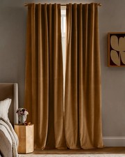 NWOT Quince Cotton Velvet Room Darkening Curtain Panel SET CAMEL 48  x108  NWOT