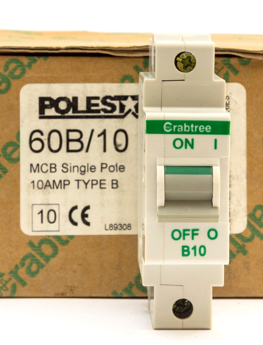 CRABTREE POLESTAR MCB 10 AMP CURVE B 10A B10 SINGLE POLE CIRCUIT BREAKER 60B/10