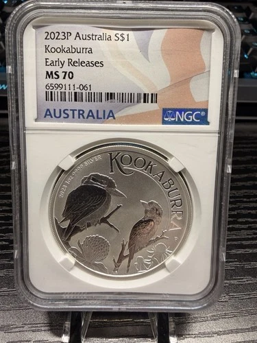 2023 P Australia 1oz Silver Kookaburra NGC MS70 Early Releases Flag Label .9999
