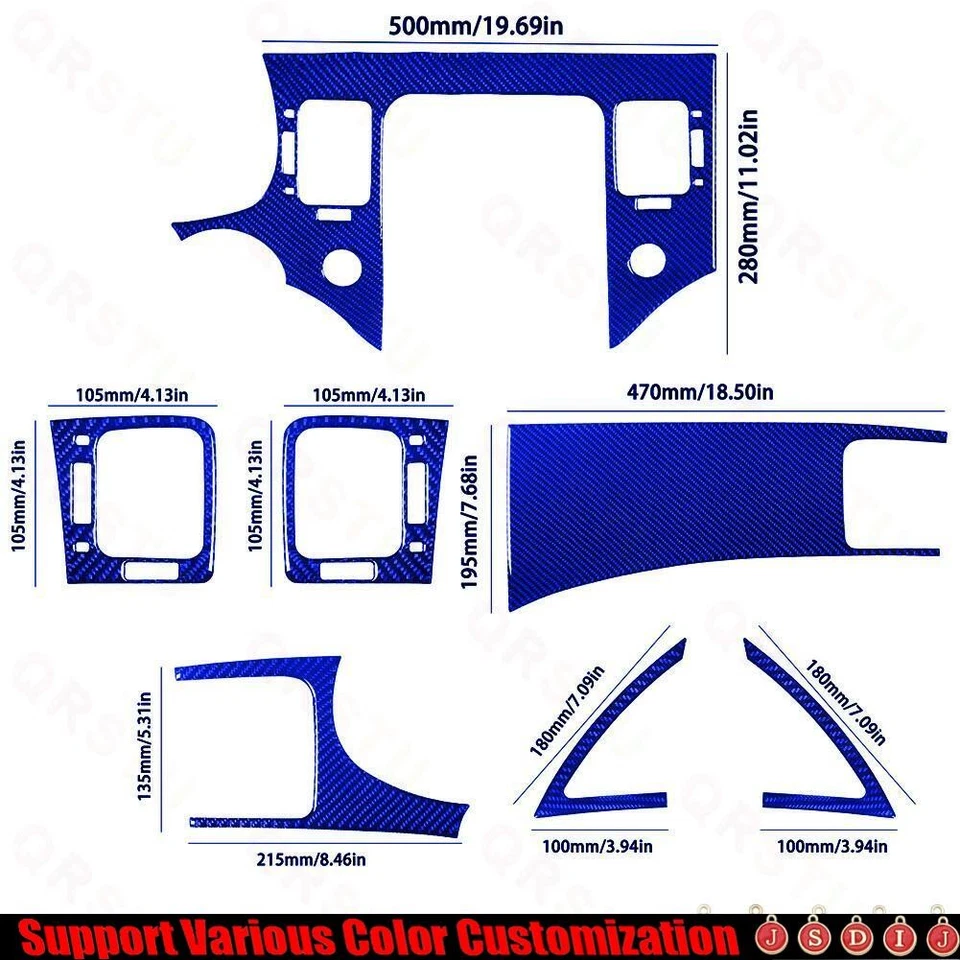 Kit de cubierta de tablero interior de fibra de carbono azul de 7 piezas para Hyundai Azera 2006-11 Foto 2 de 4