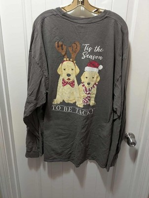 Tis The Season To Be Tacky Long Sleeve Christmas T Shirt Santa Puppy Dog Size 3X
