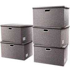 Extra Large Collapsible Storage Bins with Lids 5-Pack Linen Fabric Foldable