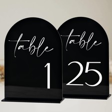 Black Arch Acrylic Table Numbers 1-25, 5x7" with Stands, Minimalist Style, Bl...