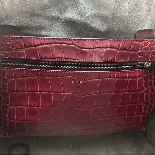 Vince Signature V Crocodile Embossed Red Oxblood Leather Tote Purse - Picture 6 of 14