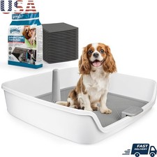 Indoor Dog Potty Tray Raised Walls Easy Clean Dog Litter Box W/ Pee Post New