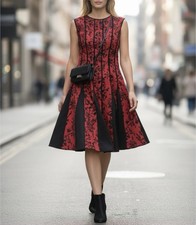Tadashi Shoji Red Black Floral Fit & Flare Dress Size Large Cocktail Party