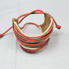 Orange Tan Cord Bracelet Leather Adj Wrap Hippie Boho