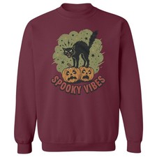 Spooky Vibes Black Cat And Scared Pumpkins Unisex Crewneck Sweatshirt
