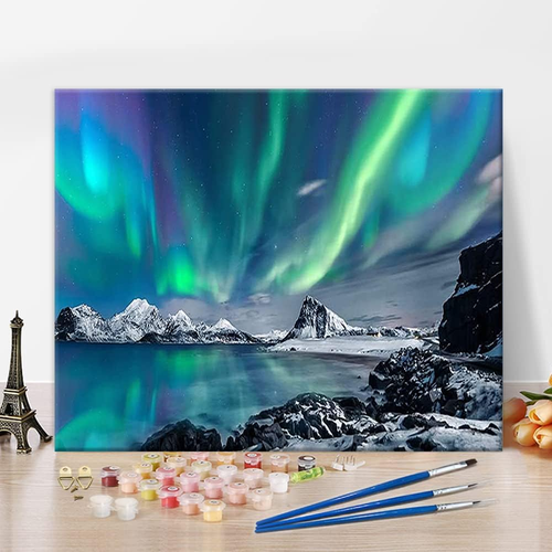 Aurora Malen nach Zahlen für Erwachsene, Schneeberg, 16x20 Inch flammenloses Ölg - Bild 8 von 8