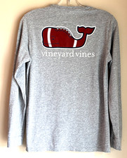Vineyard Vines Football Whale Long Sleeve Gray Tee Shirt Kids Youth Size Large