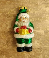 Molded Glass Santa Ornament Green Suit  4"