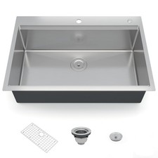 Topmount Kitchen Sink 30 22 10 inch Single Bowl with Ledge, Brushed Stainless...