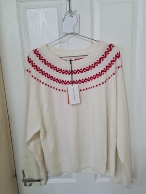 Chinti & Parker Damen Fair Isle Wolle/Kaschmir Pullover weiß Größe L, Strick