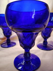 Vintage Fenton Georgian Cobalt Blue Water or Wine Goblets