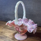 Fenton 9.5” Glass Rosalene Iridescent Tulip Basket- The Fenton Legacy Collection
