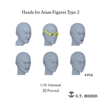 ETMODEL P35-340 1/35 Heads for Asian Figures Type.2 （6pcs）3D Printed