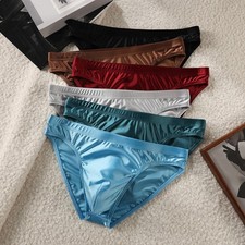 Low-Rise Ice Silk Briefs for Men Satin Texture Breathable Underwear M-2XL