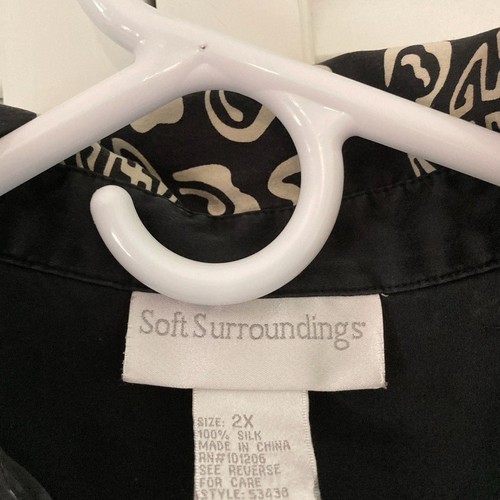Soft Surroundings Black and Cream 100% Silk Patterned Long Sleeve Blouse Size 2X - Picture 7 of 7