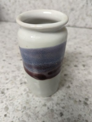 Bruning Pottery 5 1/8'' Tall White w/ Lilac And Blue Bud Vase