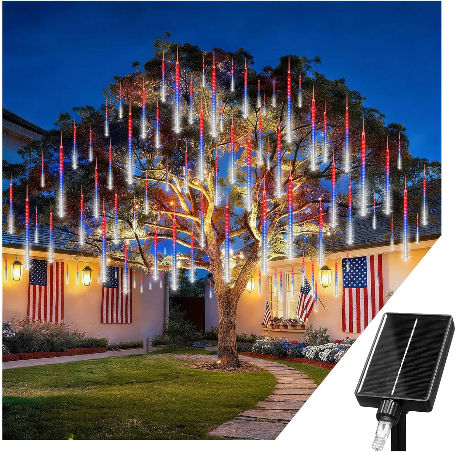 2Pack Red White Blue Solar Meteor Shower Lights for 4th of July Decor
Opens in a new window or tab