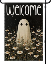Halloween Garden Flag Ghost Welcome Small Flags for Outside, 12X18 Inch Flowers