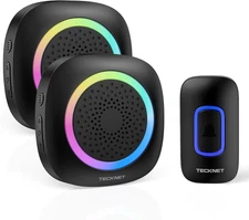 TECKNET Wireless Doorbell with 2 Portable Receivers, Battery Powered Doorbell