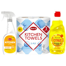 Bestin Kitchen Cleaning Bundle 12x 2Ply Towel Rolls Spray 750ml Citrus Wash 2.02 per litre