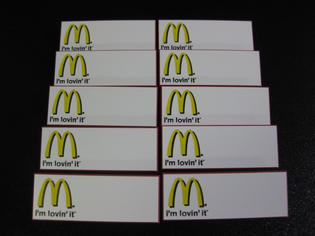 Lot of (10) McDONALD'S * I'M LOVIN' IT *Uniform employee Name badges! WHITE!