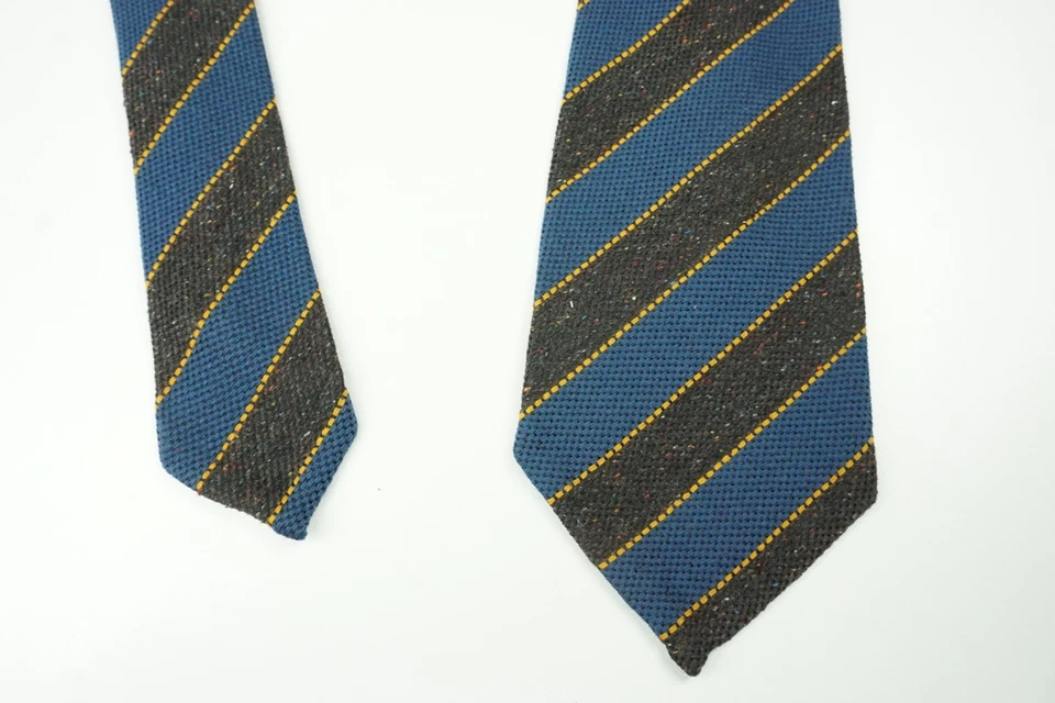 Corbata Cesare Attolini Azul Cobalto Marrón Dorado Rayas Tejida Mezcla Lana TOTALMENTE NUEVA Foto 3 de 4