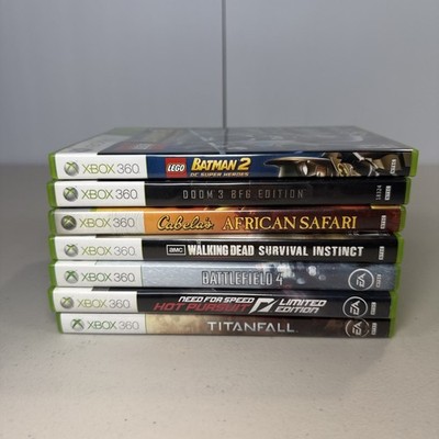 Lot of 7 Xbox 360 - Lego Batman 2, Doom 3, Battlefield 4, Titanfall  Used