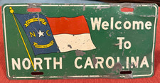 Vintage Welcome To North Carolina Heavy Metal Booster License Plate Tag Patina