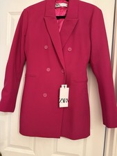 Zara Women's Fushia Double Breasted Blazer Jacket NWT Size Medium