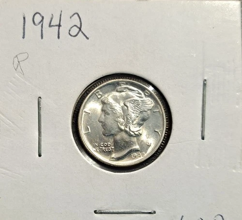 1942-P, Mercury Dime, 10¢, 90% Silver AU/BU, FSB