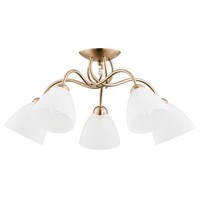 Deckenlampe 5-Flammig Glas Metall Messing E27 B:61 Cm Deckenleuchte Schlafzimmer