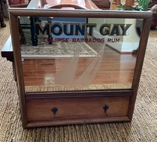 VTG Mount Gay Eclipse Barbados Rum Wood Framed Bar Mirror with Two Hat Hooks