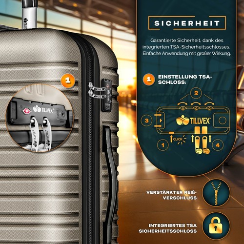 tillvex® Reisekoffer Set Koffer Hartschale Trolley Kofferset Tasche S-M-L-XL - Bild 108 von 120