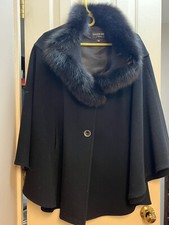 Wool Cashmere Fur Collard Cape Ladies One Size